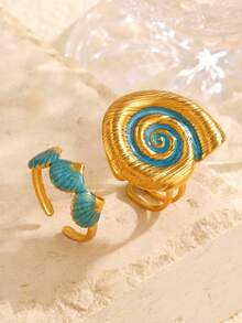 2 chiếc nhẫn xương cá có thể điều chỉnh theo phong cách resort bãi biển bằng thép không gỉ tráng men, phù hợp cho phụ nữ đeo hàng ngày và đi biển - Nhiều màu - Xem 2