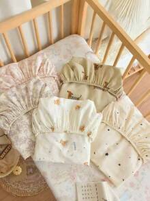 1pc 120*60cm Baby Crib Soft & Breathable Muslin Fitted Sheet With Rabbit Pattern - Multicolor - View 5
