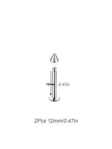 2Pcs Set Of Pointed Lip Studs Snake Bite Stainless Steel Spiral Perforated Ear Cartilage Earrings Ear Studs Body Accessories Punk Style 16G 12mm
