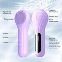 Facial Cleansing Brush Silicone Face Scrubber With Heat And Vibration 5 Speeds Waterproof Rechargeable Electric Face Scrub Brush For Men Women Deep Cleansing Exfoliating And Massage Purple