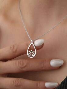 不锈钢莲花项链，莲花珠宝，精美莲花项链，14K金莲花吊坠，女士精神项链 - 彩色 - 查看 8