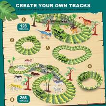 135/141件恐龙赛道玩具套装，可搭建恐龙赛道世界，灵活的轨道玩具套装，侏罗纪恐龙赛道玩具套装，恐龙赛道玩具，适合幼儿和生日礼物