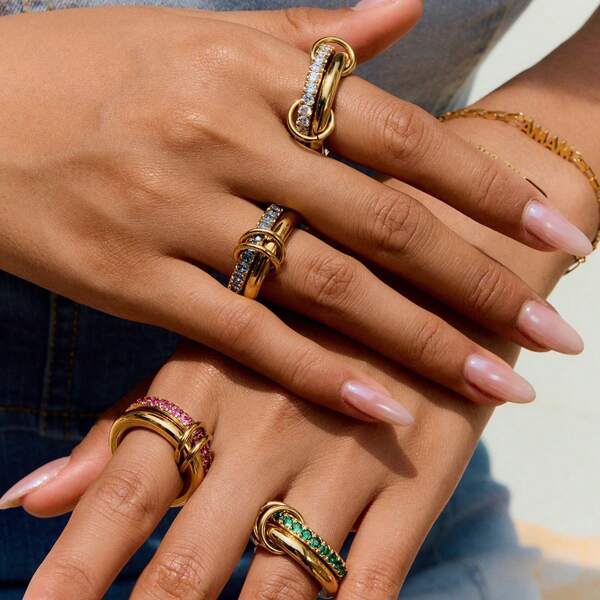 1 pièce Bague plaquée or 18 carats avec incrustation de zirconium, sans décoloration. Cadeau pour elle, cadeau de vacances