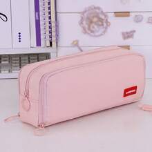 1 قطعة حقيبة يد نسائية جديدة بلون أحادي من مادة الأكسفورد ذات ثلاثة سحابات، حقيبة أقلام للطلاب للاستخدام اليومي في المدرسة