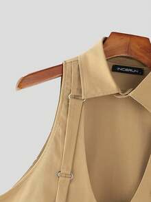 INCERUN Men Button V-Neck Sleeveless Lace Up Slim Blouse Summer Holiday Party Casual Tank Tops Plain Shirt - 卡其色 - 查看 8