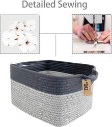 Cotton Rope Woven Basket With Handles For Shelves,Toys,Book, Cloth Storage Baskets Bin For Organizing-13.5"X11"X9.5" Toy Decorative Organizer For Living Room, Bathroom-Light Grey,8768348 - 灰色 - 查看 5