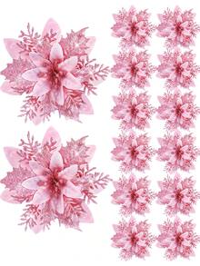 6/12/18/24pcs Artificial Christmas Flower Heads, Shiny Christmas Flowers, Suitable For Home, Wedding, Party, Christmas Tree, Wreath, DIY Holiday Decoration, Home Decor, Christmas Decoration, Room Decor - Christmas Flower Head 11 - View 6