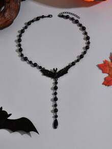 1 件万圣节串珠流苏哥特式蝙蝠朋克风格长吊坠 Y 型项链 - 黑色 - 查看 3