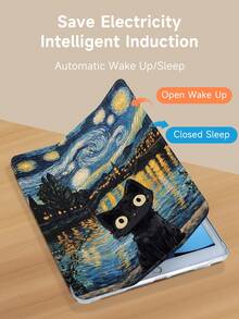 黑色猫咪图案平板电脑保护套，以梵高的《星夜》为主题，饰以河畔风景，兼容 iPad 9.7/10.2/10.5/10.9/12.9/Pro 11（第十代）、Galaxy Tab S6 Lite 10.4 英寸、Kindle Paperwhite（第十二代，2024 年发布）、Kindle（第十一代，2022 年发布），提供柔软防震保护，支持智能支架/自动唤醒/睡眠功能。 - 彩色 - 查看 6