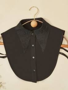 1pc Embroidered Lace Trim Sweatshirt Stage Style Chiffon Faux Collar - Black - View 18