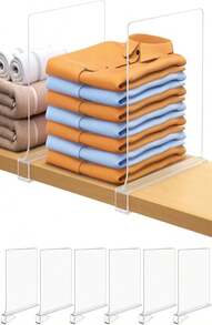 6 PCS Shelf Dividers For Closet Organization Acrylic Clear Closet Shelf Divider For Wooden Shelving Suitable For Wooden Or Vertical Shelves Or Bedroom, Kitchen And Office