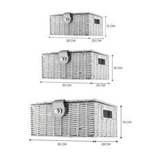 Set Of 3 White Woven Wicker Hamper Baskets - With Lid & Lock, Insert Handles, Decorative Storage For Toys, Clothes, Office & More - Default - View 4