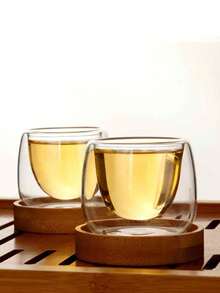 1pc/2pcs/4pcs/6pcs Handmade Double-Layer Heat-Resistant Glass Cup With Coaster Tea Set, High-Quality Insulated Tea Cup, Household Tea Brewing Cup, Gift For Relatives And Friends