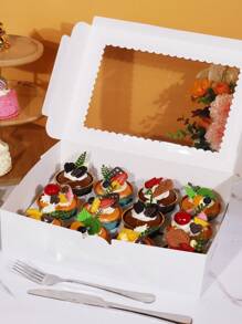 8/4pcs/1pc Cupcake Box With Window, 12 Cup Cake Box, Large Cake Box, Suitable For Birthday, Wedding, Valentine's Day, Gift Packaging Box