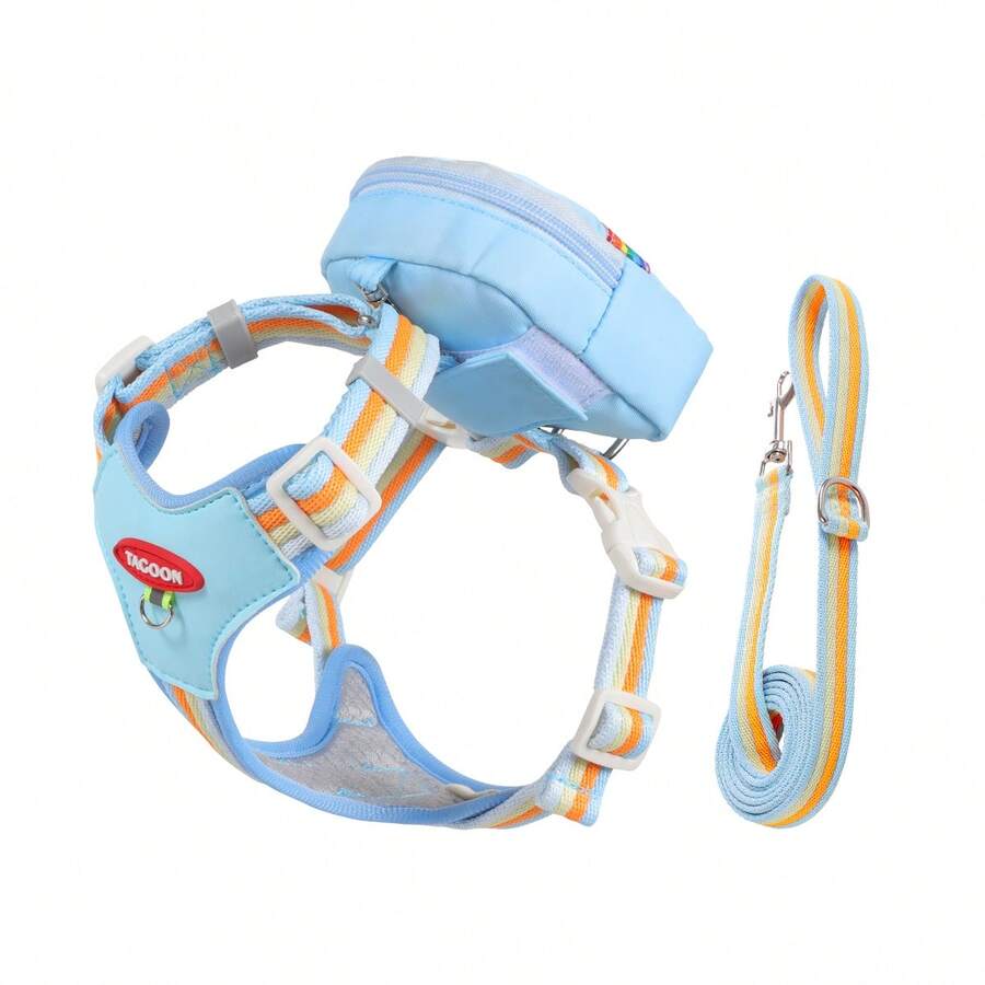 1 Set 3-In-1 Multifunctional Pet Chest Harness, Outdoor Walking Leash For Small/Medium Dogs, Adjustable Non-Choke Breathable Chest Strap With Detachable Pouch For Waste Bags - Blue - View 1