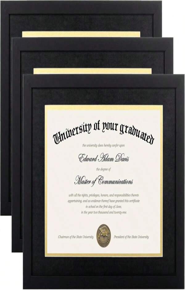 Upsimples 11x14 Diploma Frame Certificate Degree Document Frame With High Definition Glass, 85 X 11 With Mat For Wall And Tabletop, Black, 2 Pack
