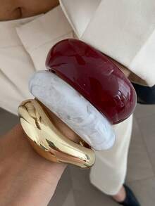 1 Stück/3 Stück Set Boho Geometrischer Bogen Asymmetrische Glatte Harz Manschette Armband, Luxuriöser Lässig Party Frauen Paare Hochzeit Urlaub Vielseitiges Metall Schmuck Armband Geschenk (Material und Farbe des Armbands entsprechen dem tatsächlichen Produkt)