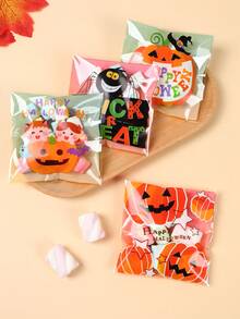 100pcs Halloween Theme Self-Sealing Gift Bags, Orange Pumpkin Mixed Pattern Transparent Bags, Halloween Theme Party One-Time Food Packaging Self-Sealing Bags, Gift Bags, Candy Bags, Suitable For Halloween Holiday Dining Table Party "Trick Or Treat" Decoration, Gift Packaging Supplies, Halloween Decoration - Orange Pumpkin Mix - View 2