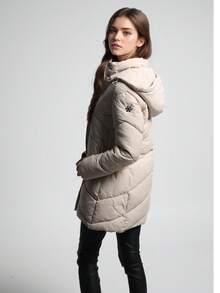 Women's Mid-Length Stylish Quilted Puffer Coat With Hood, 4 Colors Available. A Winter Wardrobe Essential. Style With Practicality. Warmth With Chic. - Beige - View 9