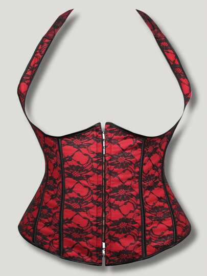 Plus Size Black & Red Contrast Color Halloween Cosplay Women's Fashionable Outerwear Top, Waist Cincher, Versatile Shaping Top