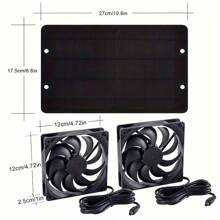 太阳能电动通风机双风扇空气循环，适用于小型鸡舍、温室、棚屋、宠物屋、窗户排气管