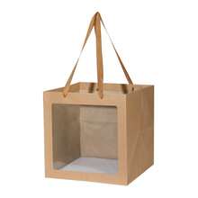 12个15*15*15cm方形透明窗口牛皮纸袋，日用品包装手提袋，生日礼物盒，小盆栽花纸手提袋，适用于生日，婚礼，情人节，复活节 - 如圖所示 - 查看 3