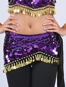 肚皮舞腰链 舞蹈服装腰部装饰 亮片流苏 表演臀巾 三角巾 腰巾 - 彩色 - 查看 5