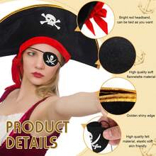 6 Pieces Black Pirate Eye Patch Eye Patches 3D Adjustable One Eye Skull Patch Pirate Captain Eye Patch For Adults Kids Skull Crossbone Eye Patch For Pirate Theme Party Christmas Decorations