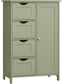 Mobile per vasca da bagno, mobile indipendente, mobile in legno con 4 cassetti e anta, ripiano regolabile, per soggiorno, cucina, corridoio, bianco LHC41W