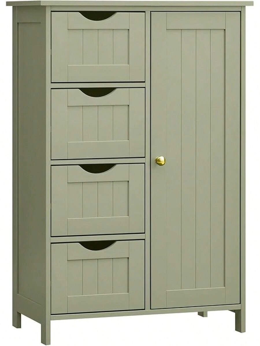 Mobile per vasca da bagno, mobile indipendente, mobile in legno con 4 cassetti e anta, ripiano regolabile, per soggiorno, cucina, corridoio, bianco LHC41W