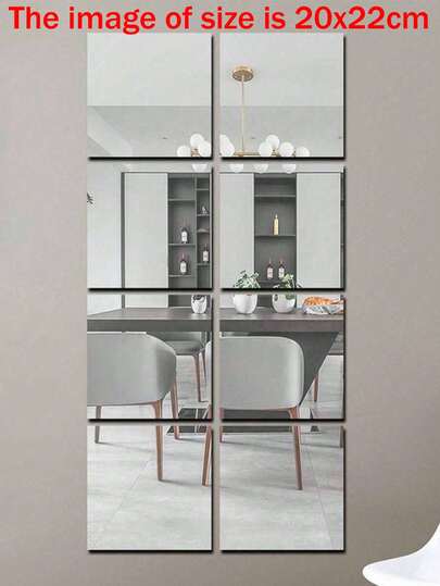 6pcs, 10/15/20/30cm, Thick Self-Adhesive 3D Acrylic Mirror Wall Stickers, Suitable For Home/Kitchen/Bathroom/Living Room/Office/TV Background Wall Decor, Bedroom & Makeup, Waterproof & Corrosion Resistant, Removable, DIY Square Combination Wallpaper