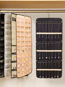 1pc Large Capacity Jewelry Storage Hanging Bag - Double-Sided Wall-Mounted Storage Cabinet, Makeup Bag, Jewelry Box, Jewelry Storage Bag, Travel Jewelry Organizer, Earring Necklace Ring Jewelry Bag, Jewelry Roll, Makeup Bag, Waterproof Travel Jewelry Bag, Portable Jewelry Organizer Rotating Hanging Jewelry Rack With Earring/Necklace/Ring Hooks | Dust-Proof Premium Storage Bag (Black, Great For Valentine's Day Gift) Highly Recommended Essential Home Jewelry Box Organizer