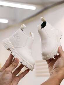 1 双女童皮革刺绣雪地靴，时尚百搭防滑踝靴，适合秋冬 - 白色 - 查看 13