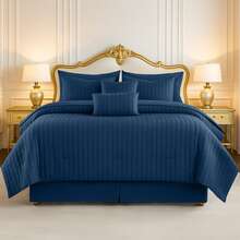 10-Piece Comforter Set - Lux Decor - Down Alternative - Seersucker Lightweight Comforter Set With Sheets - All-Season Warmth & Breathability - Enhance Your Space With Cozy Elegance - Soft Bedspreads - Luxury Bedding Sets - Back To School - Graduation Gifts - Lightweight Comforter - Home Decor - Embrace Comfort In Every Season - Softness And Style Combined - All-Season Bedding Set -, Cozy Bedding, Soft Bedding, Luxury Bedroom Comfort, Valentine's Day Cozy Night, Spring Lightweight Bedding, All-Season Warmth, Duvet Insert, Cozy Blanket, Fluffy Fill, Box Stitch Design, Reversible Design, Hotel Collection Style, Soft Touch Fabric, Easy Wash Bedding, Daily Living, Home Basic, Family Use - 藏蓝色 - 查看 9