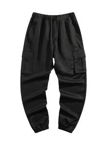 3pcs Teen Boy Casual Simple Outdoor Exercise Sports Pocket Straight Leg Cargo Pants, Suitable For School, Spring & Autumn & Winter - Black - View 6