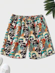 男士休闲夏威夷风格沙滩短裤，夏季 - 黃色 - 查看 1