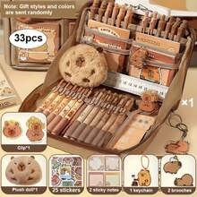 33 piezas /226 piezas /127 piezas /47 piezas Juego de papelería de Capibara, Estuche para lápices lindo de Capibara, Caja de lápices escolar de múltiples capas con pegatinas, llavero, broche, kit de regalo