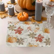 1/2/4/6 Pieces Of Autumn Polyester Placemats - Maple Leaf And Pumpkin Pattern Watercolor Design, 30x45 Cm, Machine Washable Table Mat, Suitable For Thanksgiving, Autumn Kitchen And Dining Decoration, Rural Seasonal Tableware, Autumn Table Decoration, Thanksgiving Plate Arrangement, High-Quality Fabric, Home Entertainment Decoration. - Multicolor - View 2
