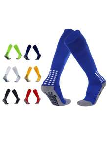 1 双儿童及膝运动袜，圆点防滑专业足球袜，加厚毛圈面料硅胶防滑防臭高筒袜，适合 7-12 岁男童女童 - 彩色 - 查看 4