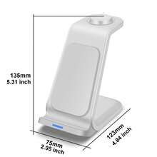 Fast Wireless Charging Stand 3 In 1 Wireless Charger Dock Station Compatible With IPhone 17 16 15 14 13 12 11 Pro Max Plus XR XS 8 Plus, Compatible With Apple Watch Ultra/SE/11/10/9/SE/8/7/6/5/4/3/2, Compatible With AirPods 4/Pro2/Pro/3 - White - View 8