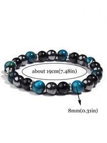 天然蓝虎眼石和熔岩石男士保护手链 - 力量、勇气、赤铁矿疗愈冥想精神珠宝礼物，适合女性和男性