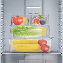 Set di 7 contenitori impilabili per frigorifero con coperchio, contenitori trasparenti in plastica per frutta e verdura, congelatore, dispensa e credenza.