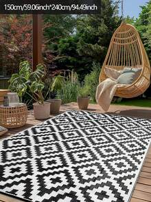 Reversible Mats, Plastic Straw Rug, Modern Area Rug, Large Floor Mat And Rug For Outdoors, RV, Patio, Backyard, Deck, Picnic, Beach, Trailer, Camping, Black & Beige, 8' X 10' - Màu be đậm - Xem 5