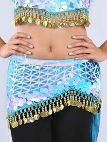 肚皮舞腰链 舞蹈服装腰部装饰 亮片流苏 表演臀巾 三角巾 腰巾 - 彩色 - 查看 2