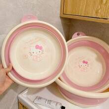 Sanrio 1pc Cute Sanrio Hello Kitty Folding PP Washbasin For Women, Thick And Durable Anti-Drop Sweet And Adorable, Suitable For Dorm, Bedroom, Bathroom, Shared Home Amenities