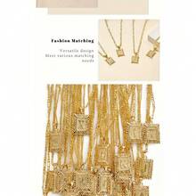 Golden Initial Pendant Necklace For Men And Women, Square Letter Necklace, Letters From A To Z, Figaro Chain Necklace - N - Xem 2