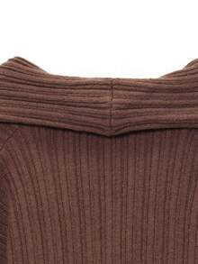 Maglione a coste largo e morbido con spalle scoperte, colletto alla francese, colore unito, nuovo per donna in autunno/inverno DEEKA - Castano - Visualizzare 7