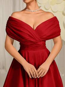 EVERLYL Everly L Elegant Summer Pure White Off-Shoulder Swing Summer Wedding Dress, Suitable For Wedding, Prom, Birthday, Party - Red - View 5