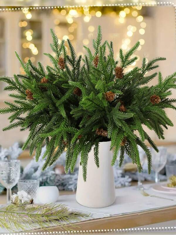 1/3pcs Artificial Powdered Cedar Christmas Floral Branches, Simulated Snow Powder Christmas Pine Needle Branches, PE Material, Artificial Flowers, Simulated Plants, Floral Arrangement Decorative Artificial Flowers, Christmas Home Decorations, Outdoor Gathering Event Festival Birthday Wedding Party Decorations, Garden Entrance Restaurant Living Room Bedroom Garden Decorations, Home Decorations