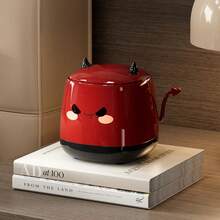 1 Paquete, Pequeño Bote de Basura de Escritorio con Tapa de Presión, Forma de Pequeño Diablo, Oficina, Dormitorio, Sala de Estar - Rojo - Ver 6